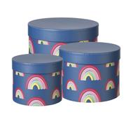 Rainbow Lined Hat Boxes Set of 3 Blue